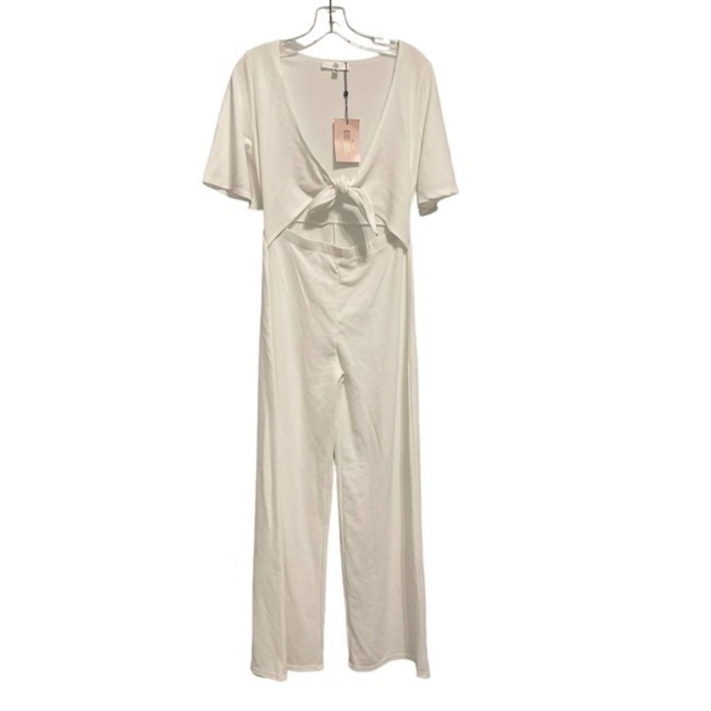 Missguided Petite White Cut Out Kimono Sleeve Tie Front Jumpsuit US 0‎ NEW